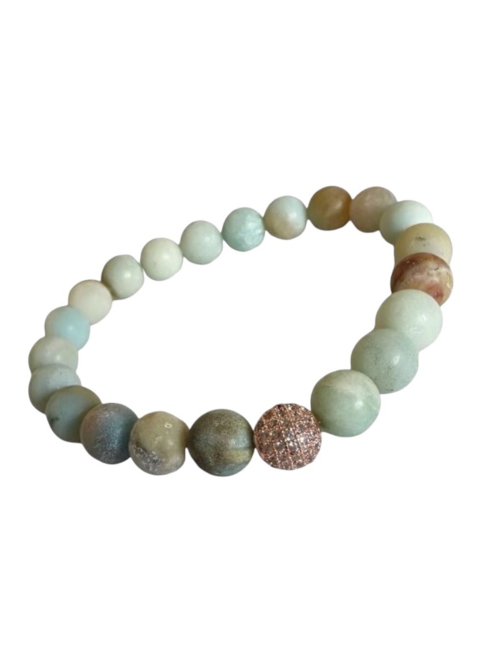 Classic 8mm Matte Amazonite Bracelet Rose Gold Pavé Spacer | Soft Blue Green